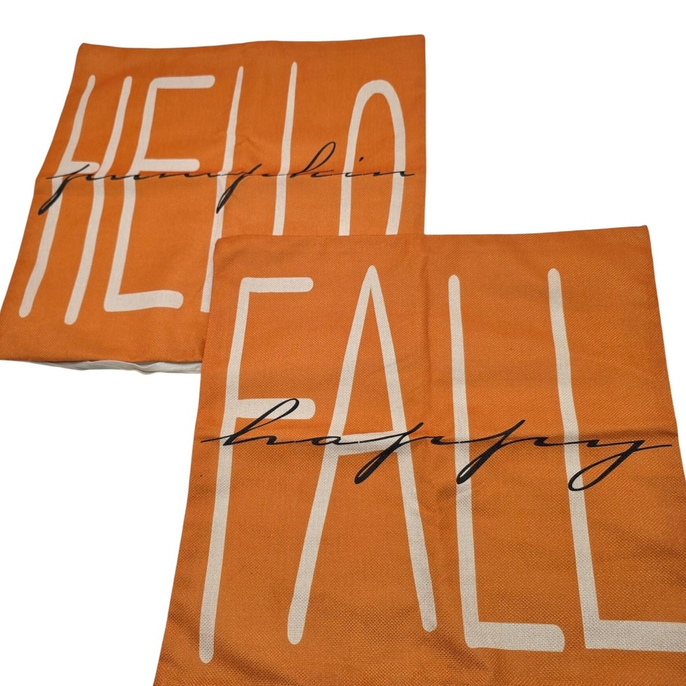 Pillow Covers 18x18 Orange Fall Pumpkin Set of 2 Home Decore